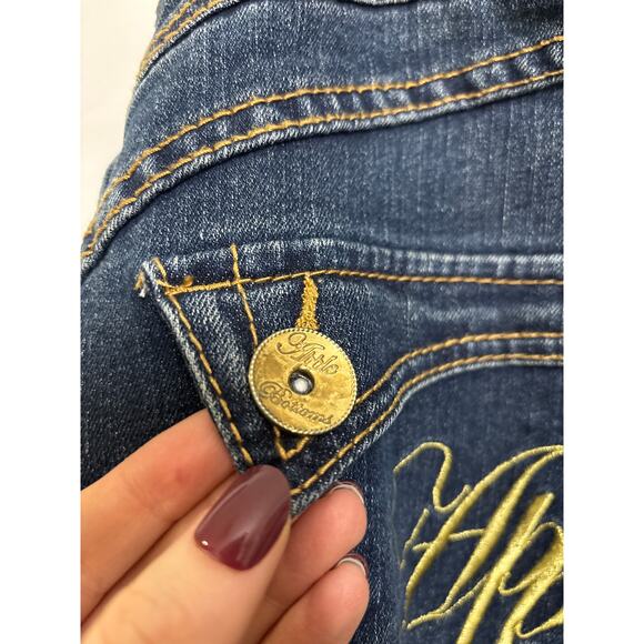 Apple Bottoms Jeans Womens 13/14 Dark Wash Blue Bootcut Distressed Low Rise Y2K - Picture 10 of 15